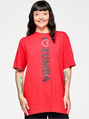 Zumba Fitness Red Short Sleeve Tee with Black Vertical Logo